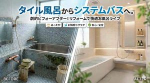【浴室】タイル風呂からシステムバスへ　劇的リフォームで快適お風呂ライフへ